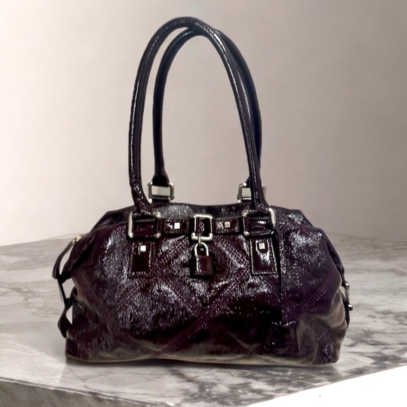 Talbots Vintage Shiny Quilted Leather Shoulder Bag Satchel Purse Dark Burgundy - Picture 15 of 16